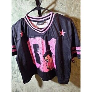 Betty Boop Fleischer Studios Black Pink Football Jersey Graphic Shirt XS Y2K